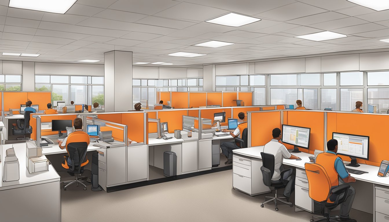 The Whataburger headquarters bustles with employees working in cubicles and meeting in conference rooms under the company's iconic orange and white color scheme