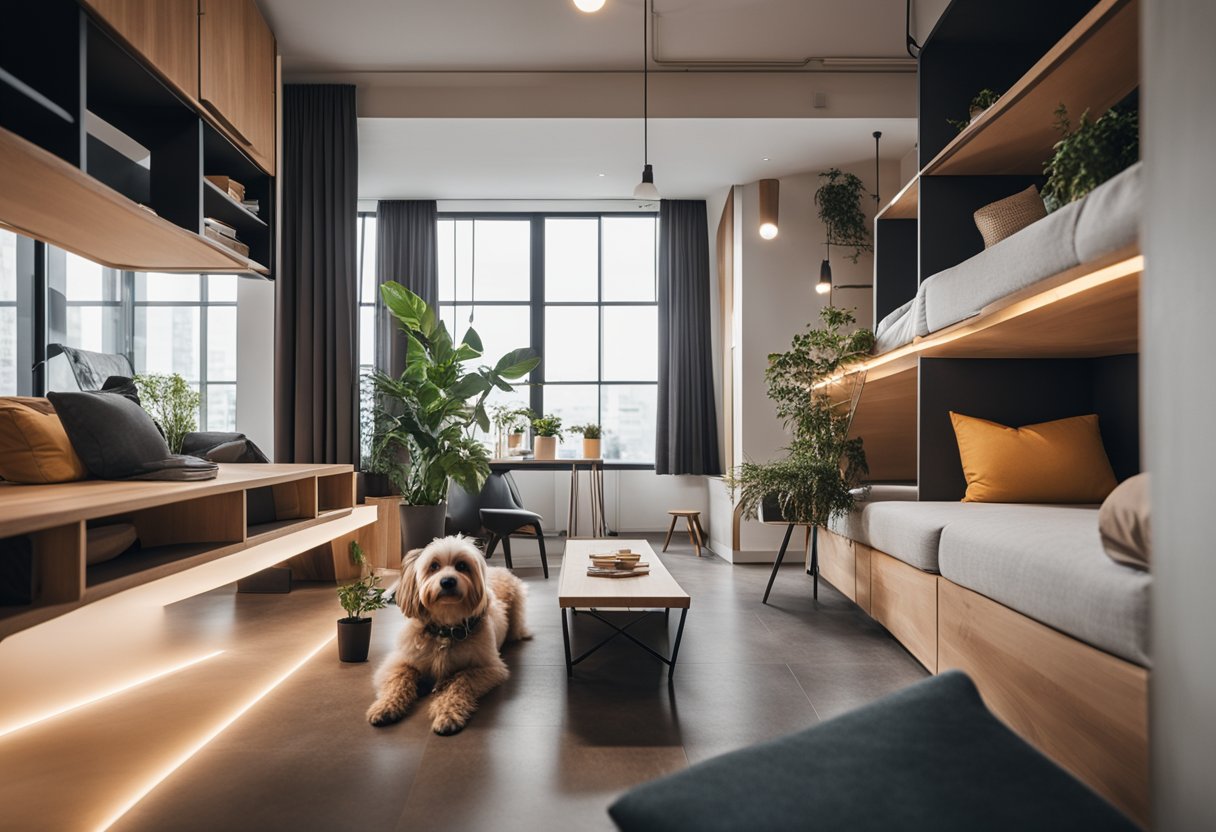 A modern urban apartment with a stylish dog loft, complete with 15 unique dog house ideas