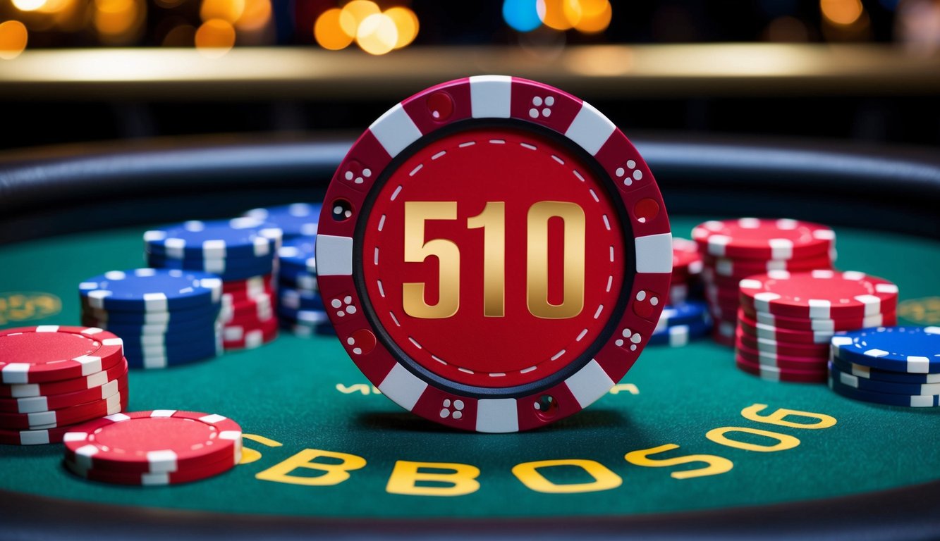 Meja poker online yang cerah dengan simbol bonus besar dan chip berwarna-warni