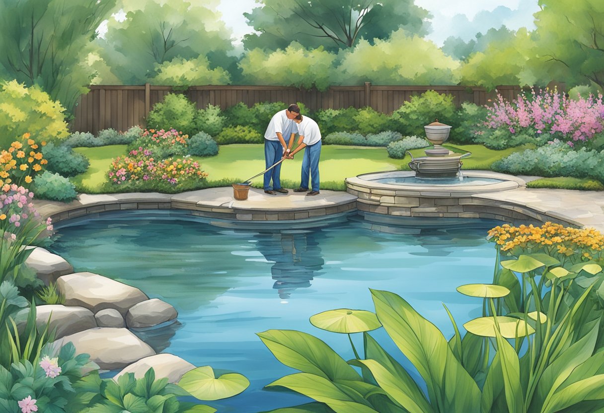 Aqua Pond Ltd's team of experts maintaining a serene pond with professional care and precision