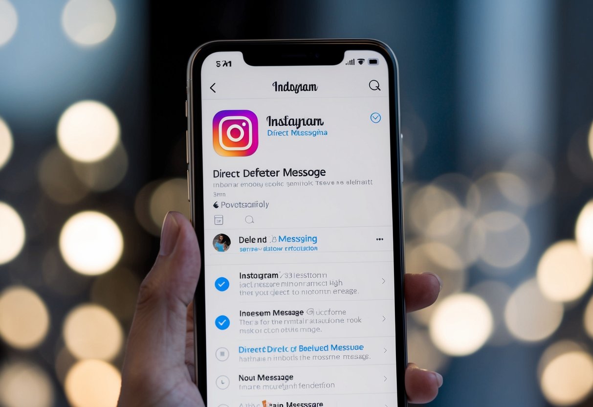 Uma tela de smartphone exibindo a interface de mensagens do Instagram Direct com uma notificação indicando uma mensagem deletada.