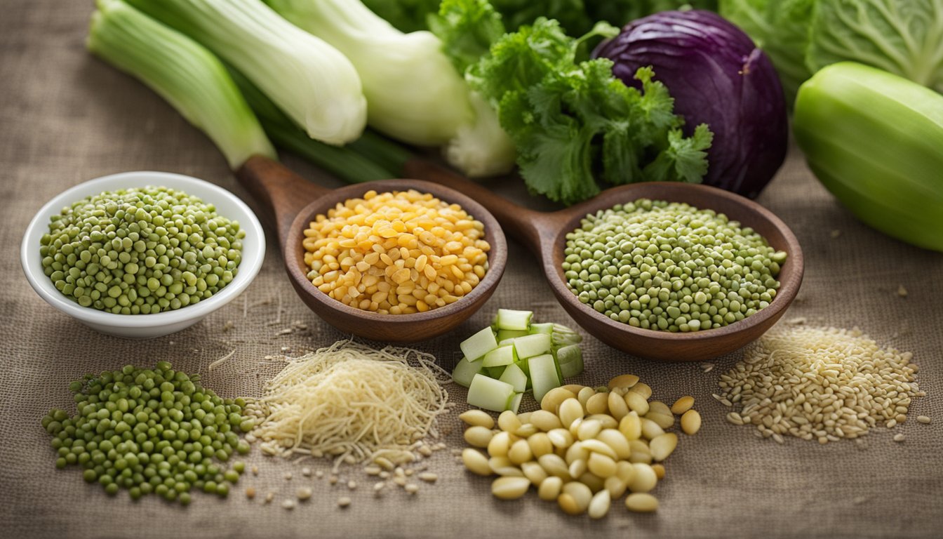 Different seeds on linen: celery, cabbage, chili, pea. Label, dibber, thermometer nearby