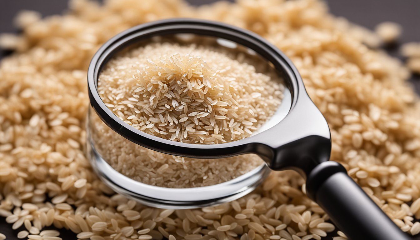 A pile of xylooligosaccharides and psyllium husk, with a magnifying glass examining their differences