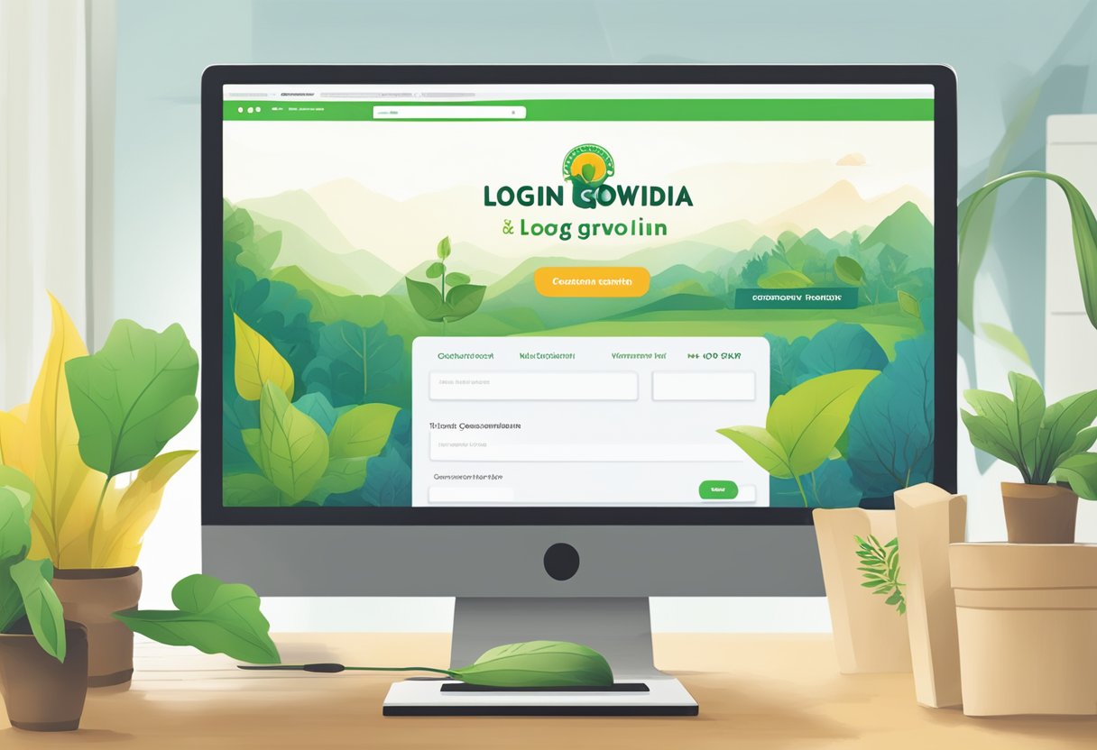 A computer screen displaying the Groww login page with the option to log in to the official government website for Grow India