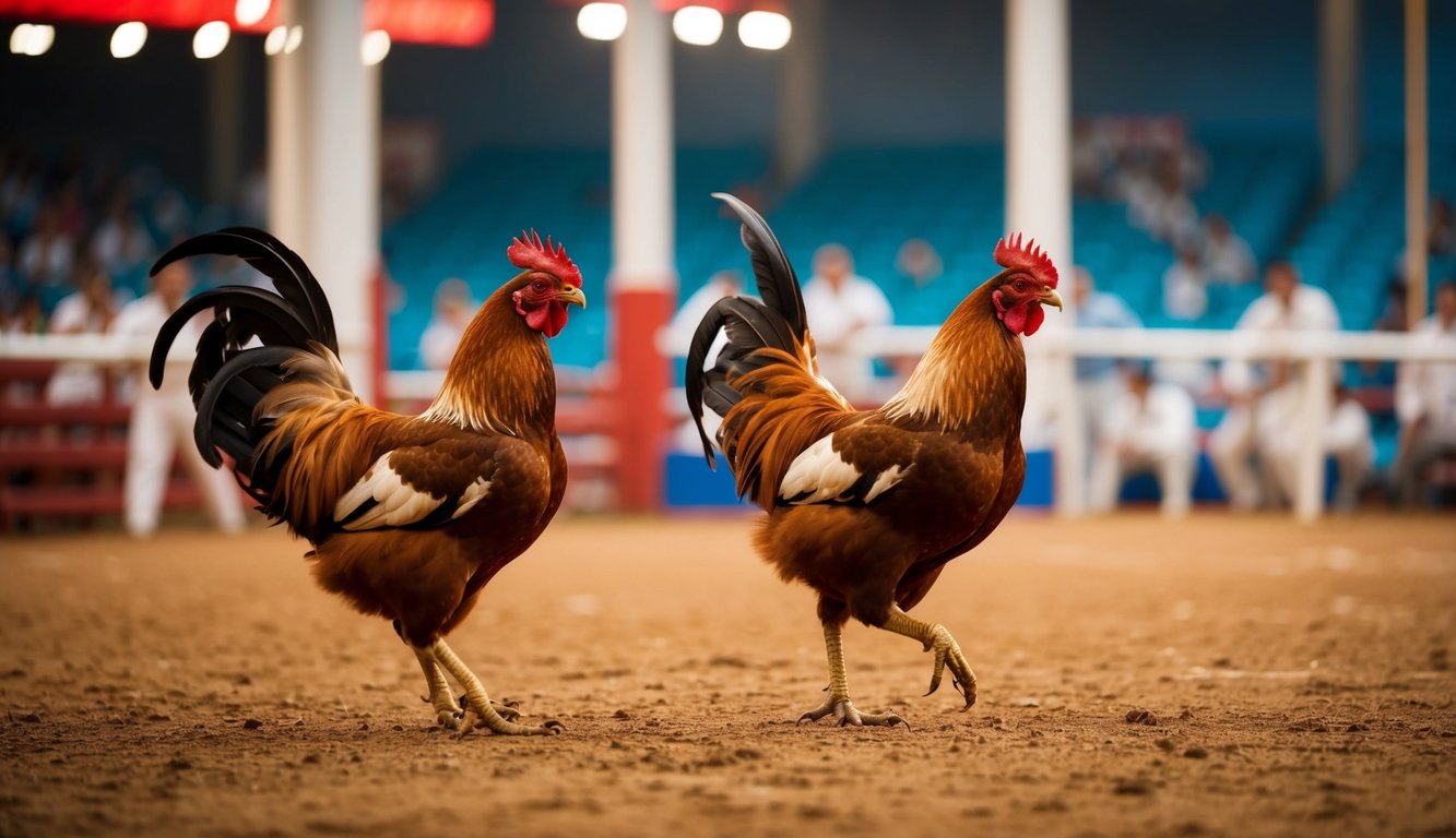 Sebuah pertarungan ayam yang hidup dengan suasana yang terpercaya