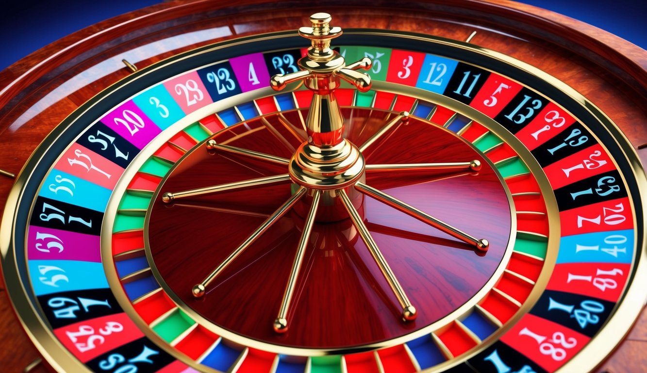 Roda roulette online yang berwarna-warni dan cerah berputar dengan penuh harapan