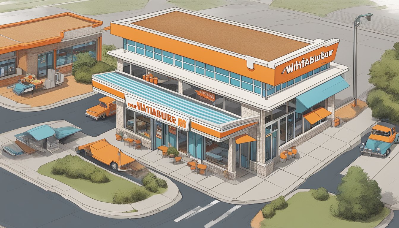 A bustling Whataburger restaurant in Springfield, Missouri, with a retro-inspired exterior and a drive-thru lane filled with cars