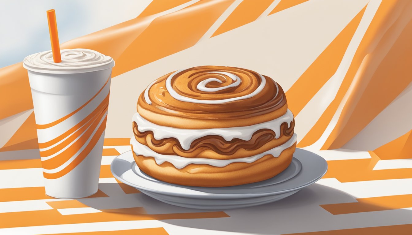 A warm cinnamon roll with icing sits next to a Whataburger cup. The sweet aroma fills the air