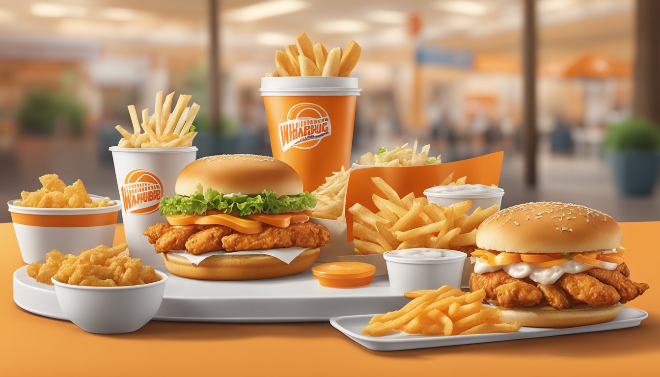 A mouthwatering spread of chicken menu items on a Whataburger table