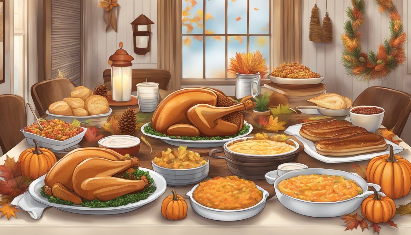 A festive Thanksgiving spread with a steaming hot Whataburger meal at the center, surrounded by autumn decorations and a warm, inviting atmosphere