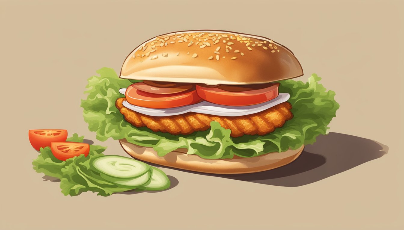 A delicious honey BBQ chicken strip sandwich surrounded by fresh lettuce, juicy tomato slices, and a fluffy bun