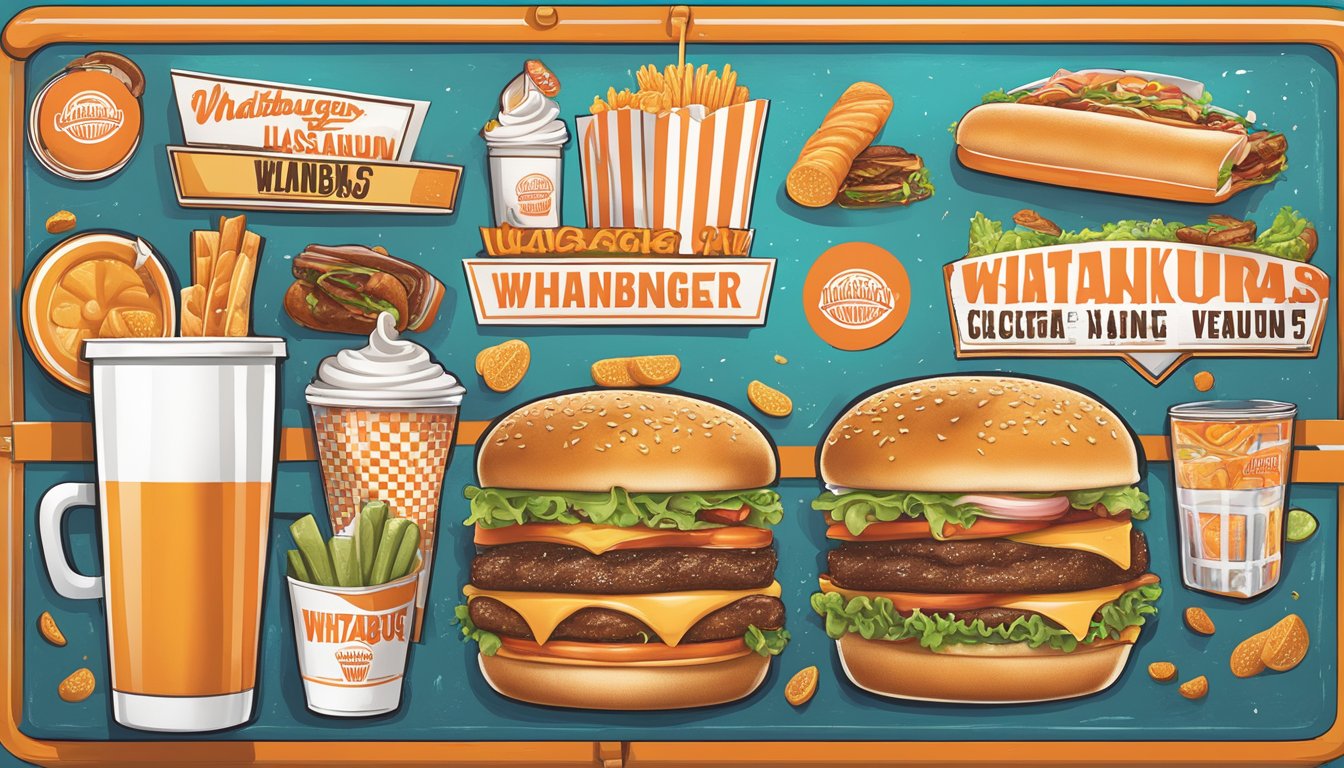 A colorful menu board with Whataburger Las Vegas highlights