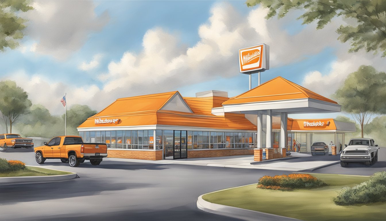 The Whataburger in Kannapolis, NC is open for business, with cars coming and going in the drive-thru and customers entering and exiting the restaurant