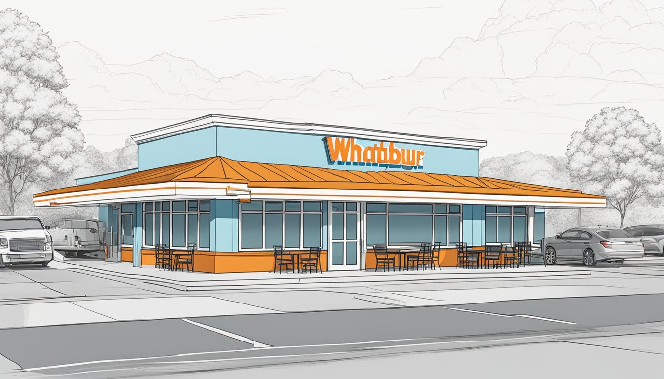 A Whataburger restaurant in Kannapolis, NC, with a drive-thru lane and outdoor seating, surrounded by parking spaces and easily accessible from the main road