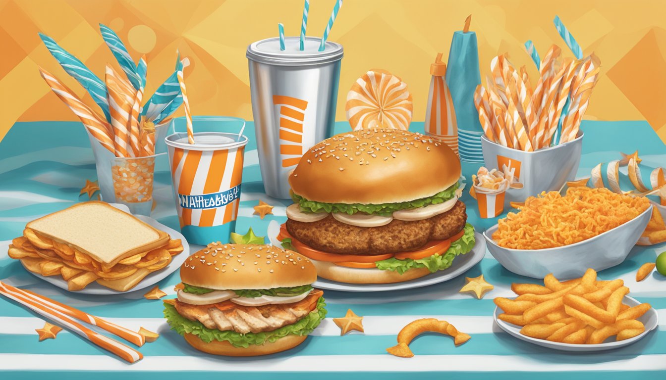 A table set with a Whataburger fish sandwich, surrounded by festive decorations and special occasion offerings