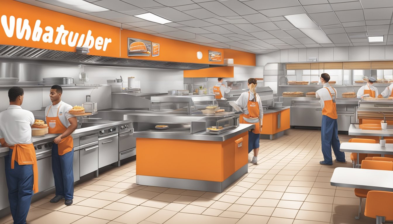 The WhatABurger owner oversees the operational footprint, with employees working in the kitchen and customers dining in the restaurant