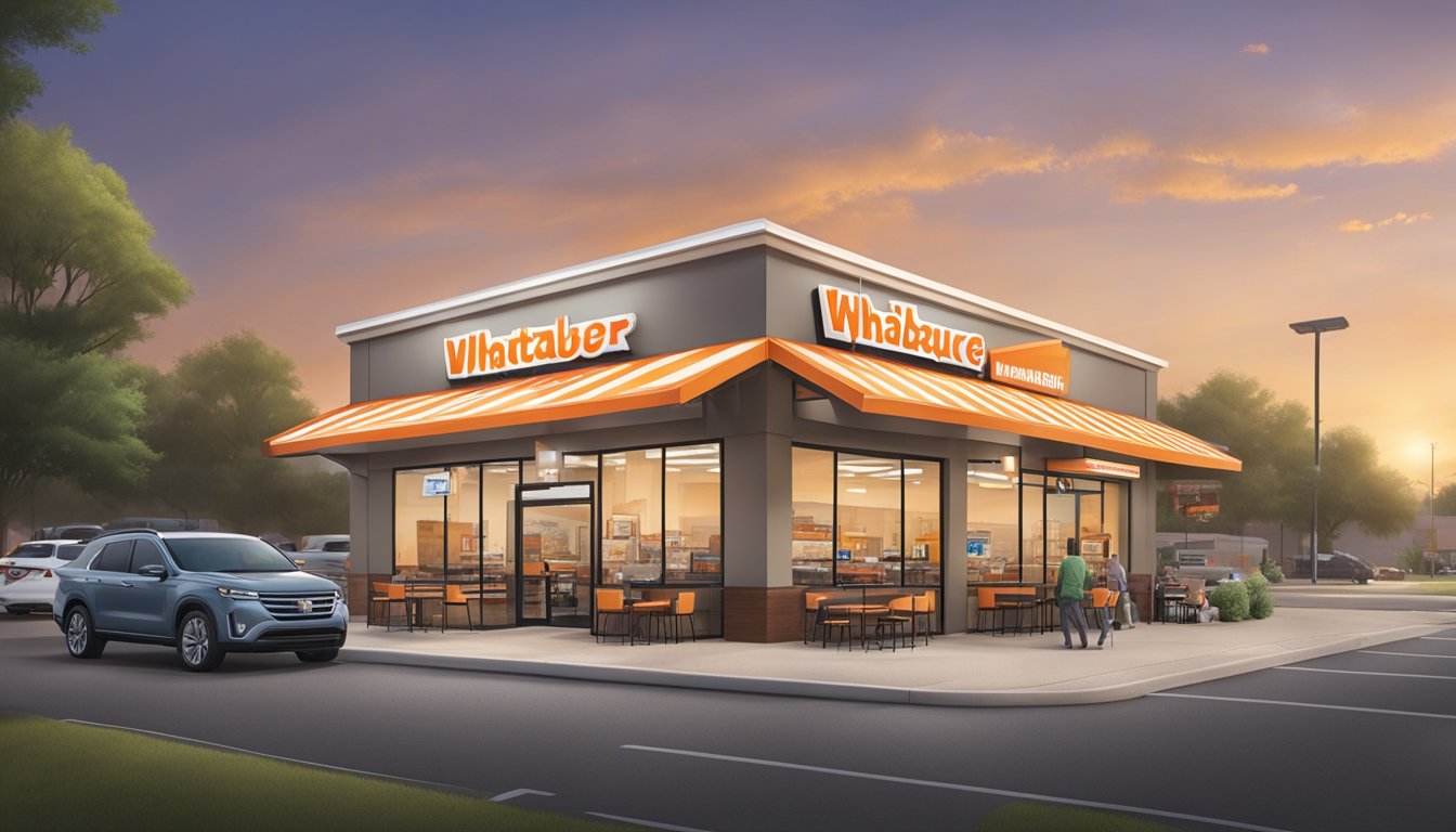 A bustling Whataburger in Tyler, TX with a drive-thru, outdoor seating, and easy access from the main road