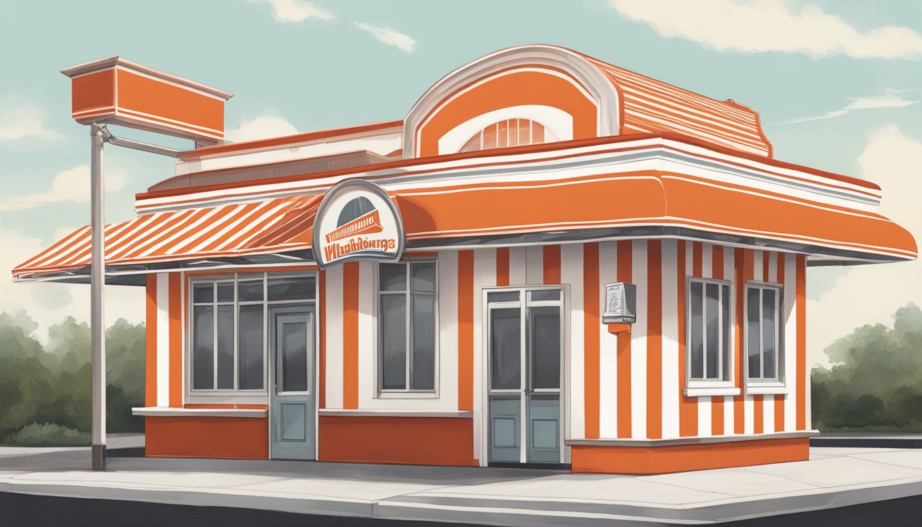 A classic red and white striped awning with the iconic WhatABurger logo and a vintage-style sign with the words "Brand Identity and Marketing" displayed prominently