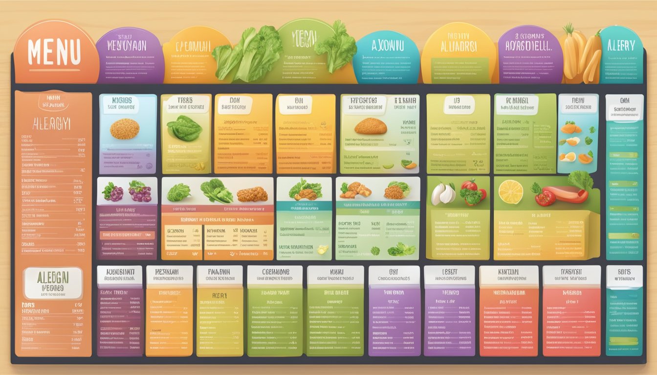 A colorful menu board with clear vegan and allergy information displayed prominently