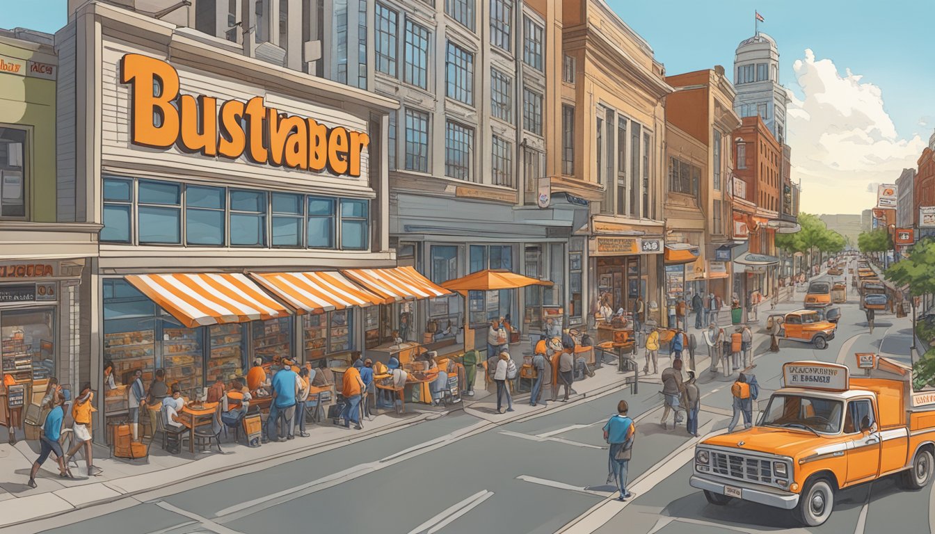 A bustling street in Denver, with a prominent Whataburger storefront and busy foot traffic