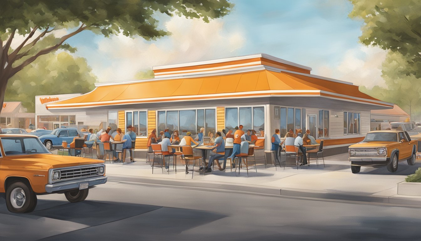 A bustling Whataburger restaurant in Kannapolis, with outdoor seating and a drive-thru, surrounded by a lively community event