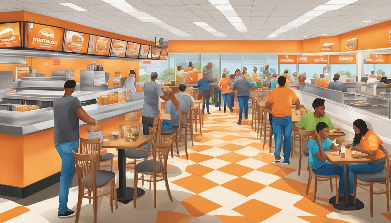 A bustling Whataburger restaurant in Kannapolis, with customers enjoying their meals and leaving positive reviews and testimonials