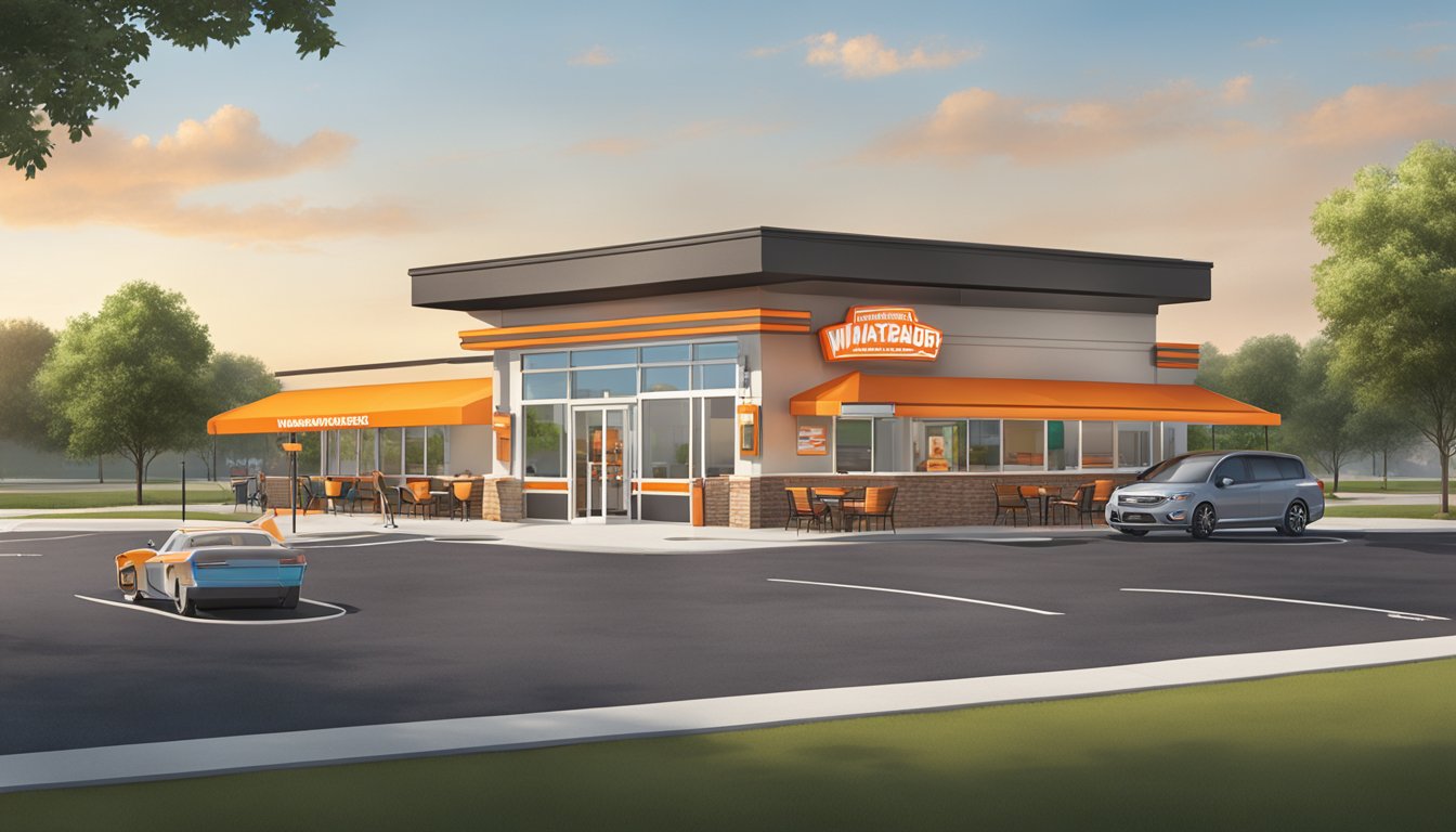 The WhatABurger in Springfield, MO features a drive-thru, outdoor seating, and a play area for children