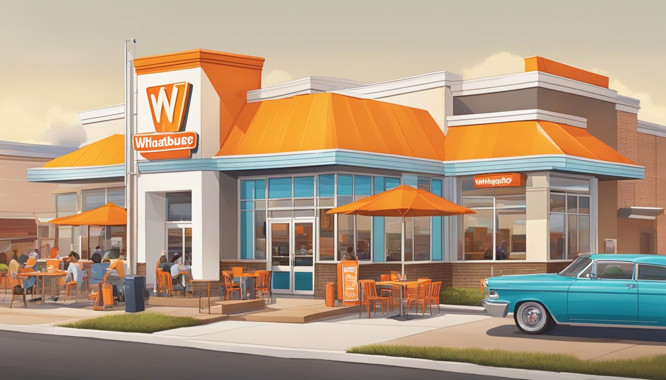 A bustling Whataburger restaurant in Oklahoma City, with colorful signage and a steady stream of customers enjoying the frequently offered promotions