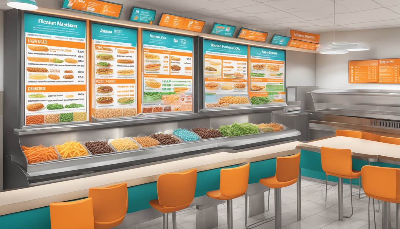 A colorful menu board displays nutritional information and dietary accommodations at Whataburger in Tucson