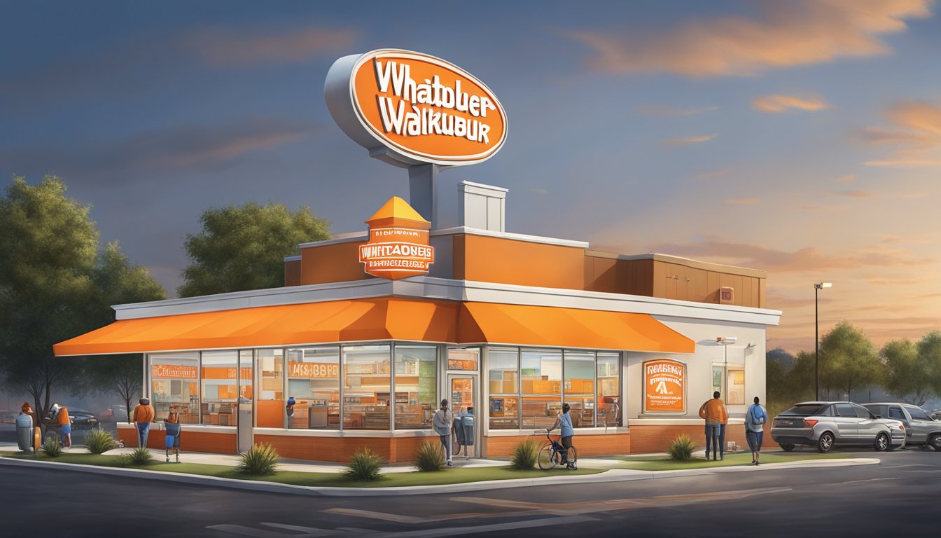 The original Whataburger restaurant stands proudly in a bustling city, surrounded by a diverse community and vibrant local businesses