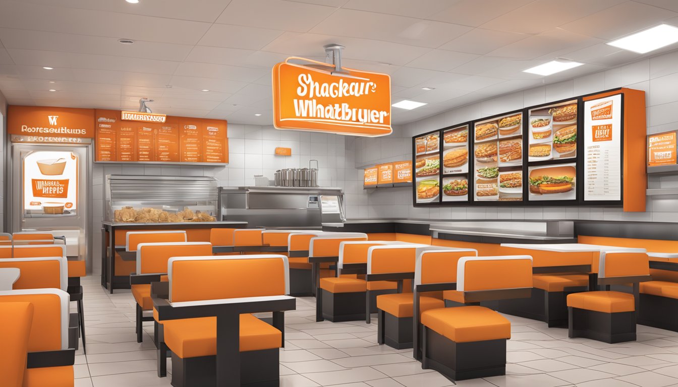 A Whataburger Rewards sign displayed in a restaurant, with enticing benefits and rewards highlighted