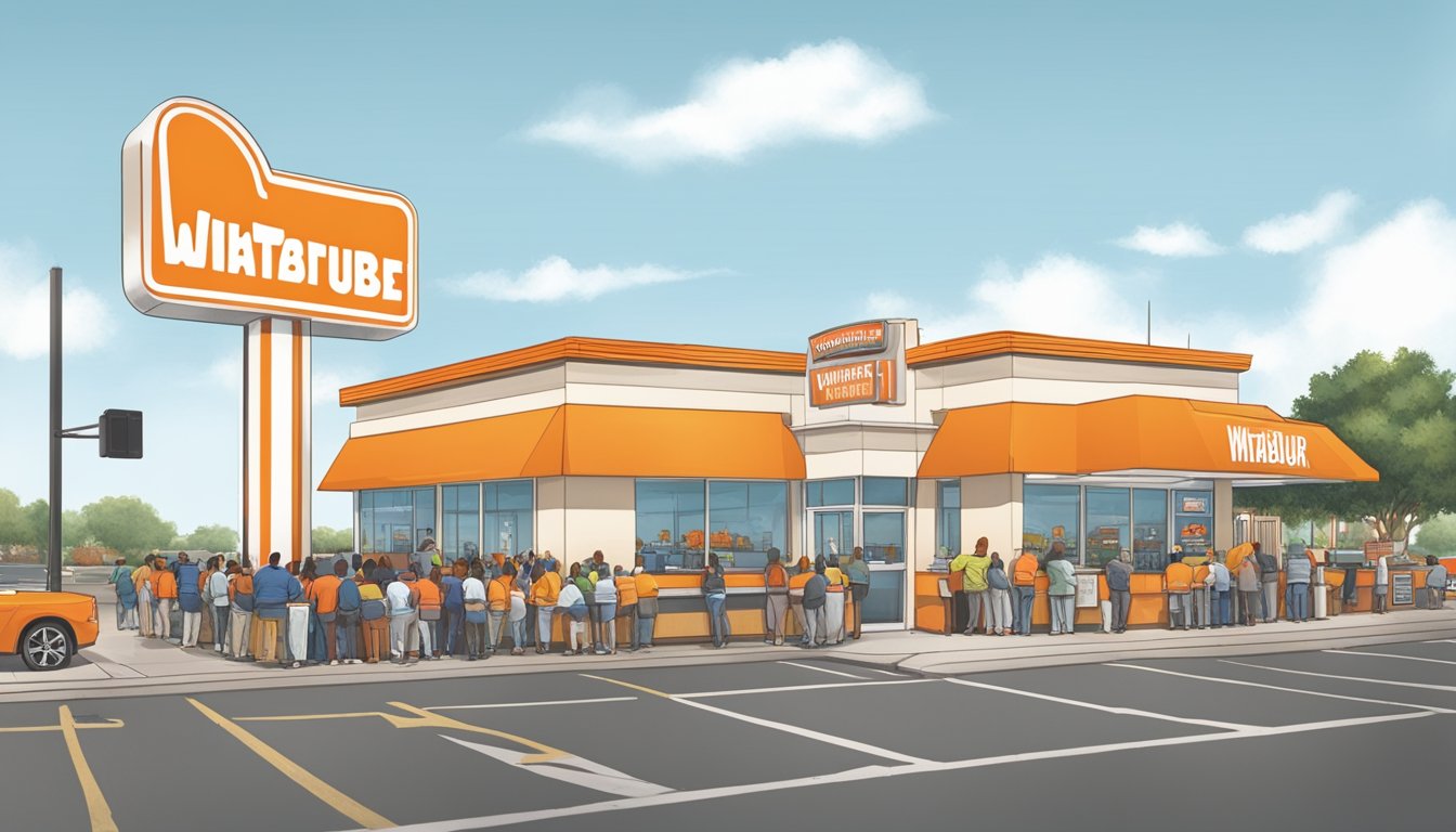 The Whataburger restaurant in Memphis is bustling with activity as customers line up to place their orders and employees work diligently to prepare the food