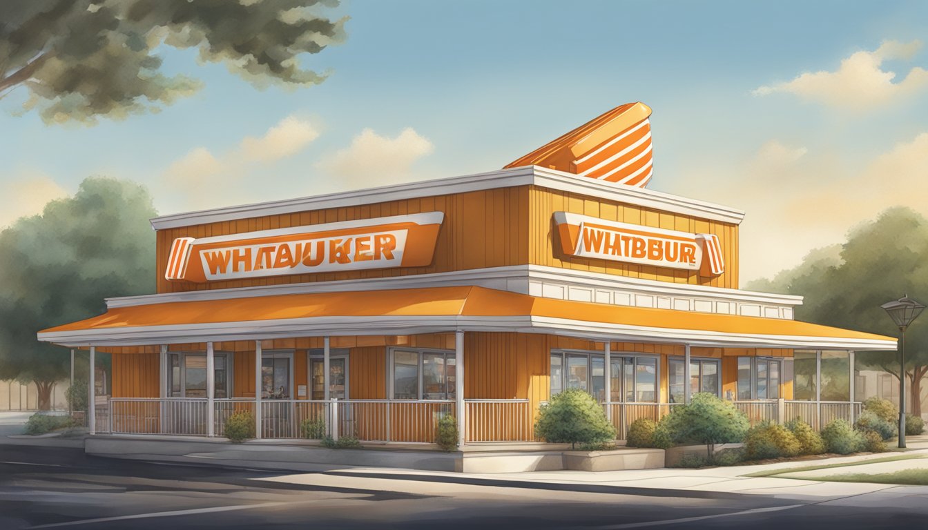 A Whataburger restaurant framed by surrounding architecture