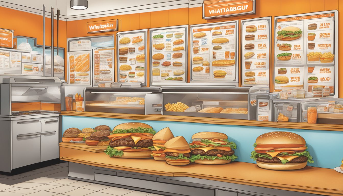 The menu board at Whataburger in Chicago displays a variety of offerings, including burgers, fries, drinks, and desserts