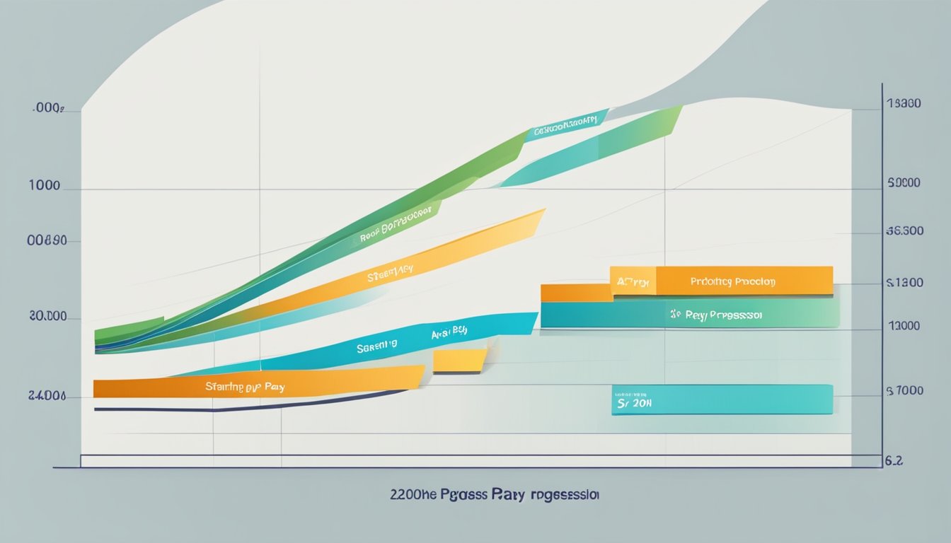 A graph showing a steady upward progression, with the "Starting Pay" at the bottom and "Salary Progression" and "Promotion" at the top