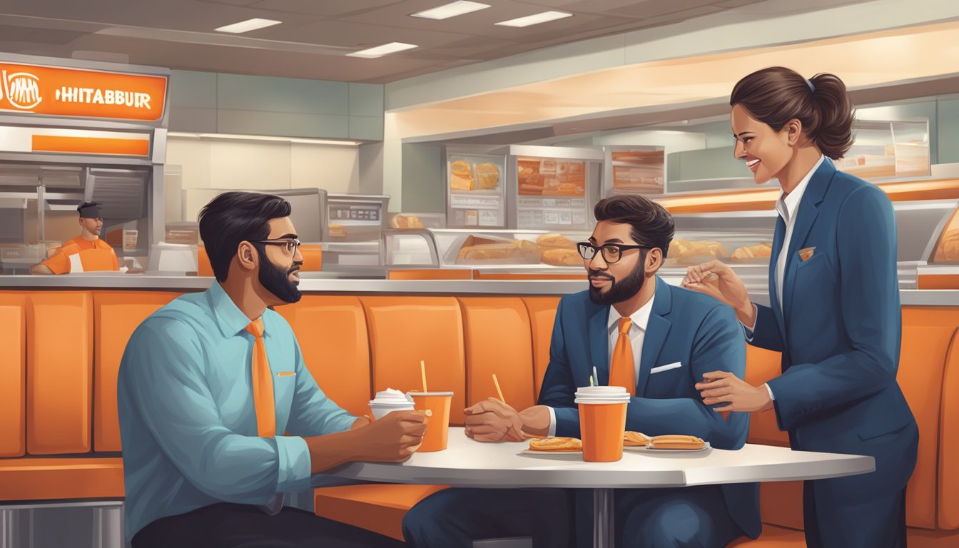 A job applicant and a hiring manager discussing starting pay at a Whataburger restaurant