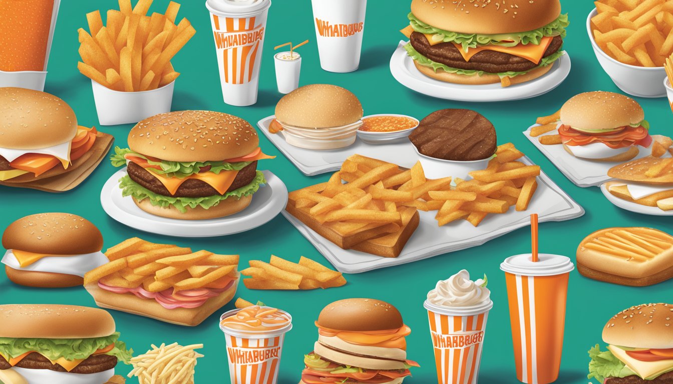 A colorful menu board with Whataburger's signature items displayed prominently