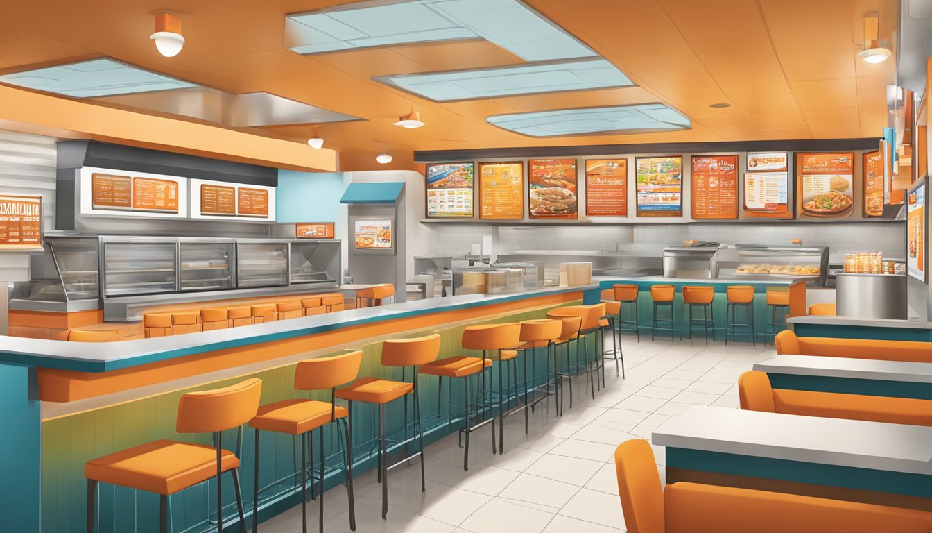 A bustling Whataburger restaurant in Temple, TX, with colorful signage and a display of unique menu items