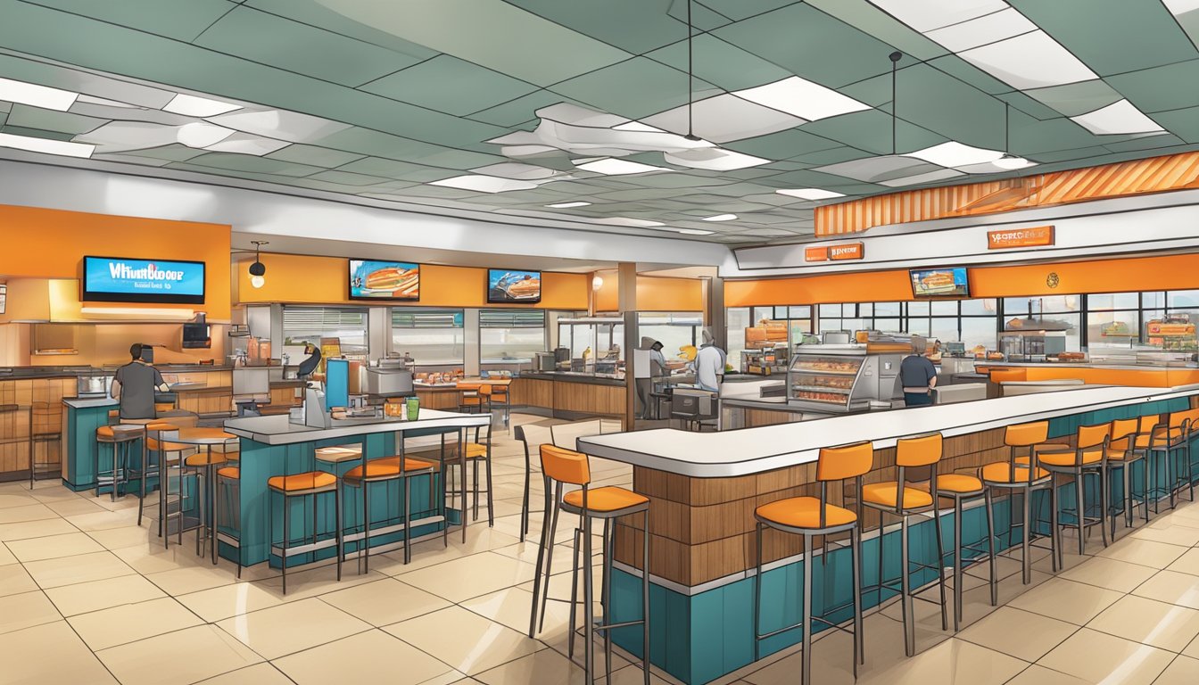 A bustling Whataburger restaurant in Temple, TX, with a vibrant dining area and a variety of amenities for customers to enjoy