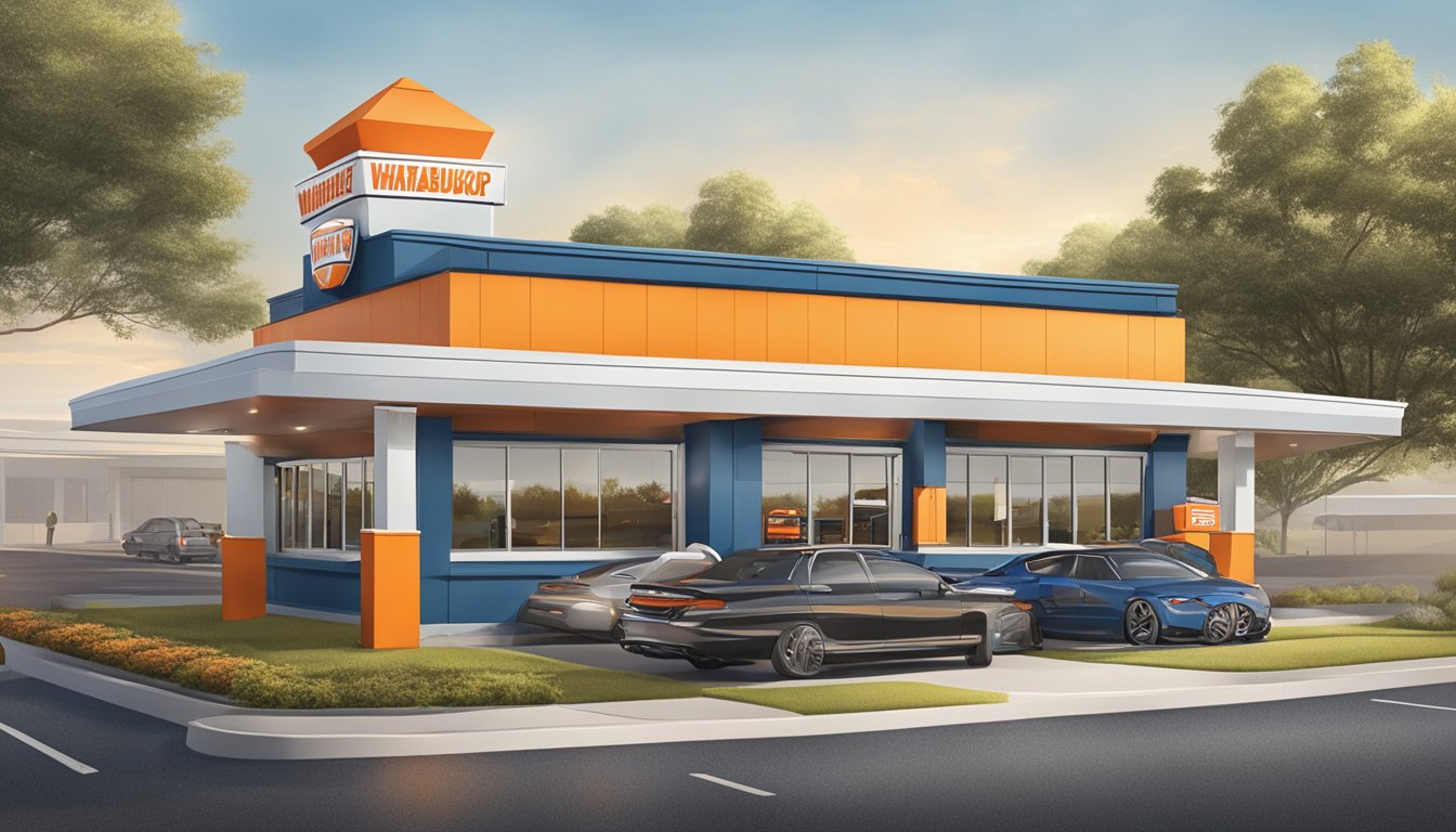 The Whataburger in Commerce, GA is open for business, with cars entering and exiting the parking lot. The restaurant is accessible to all, with a clear path to the entrance