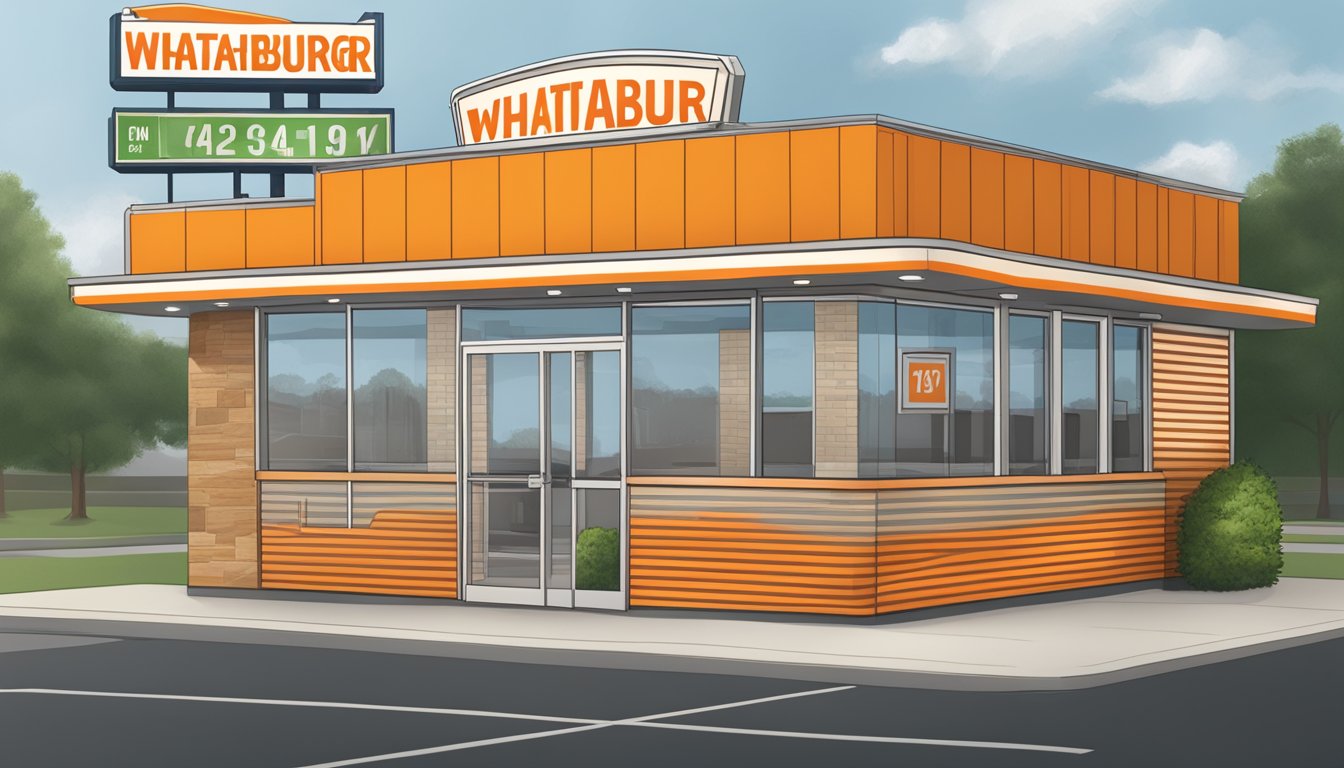 A Whataburger restaurant in Virginia, with a sign displaying the operating hours and multiple locations