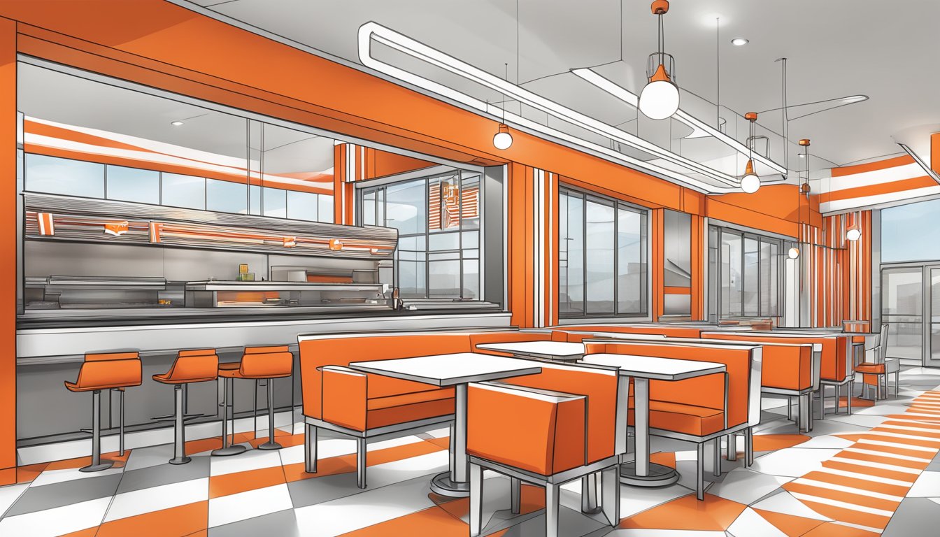 A modern, sleek Whataburger restaurant with angular lines, large windows, and a bold red and white color scheme