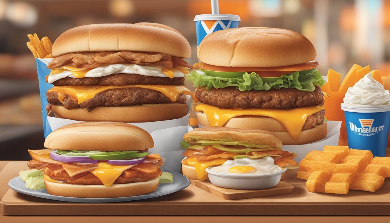 A breakfast menu featuring various meal options at Whataburger