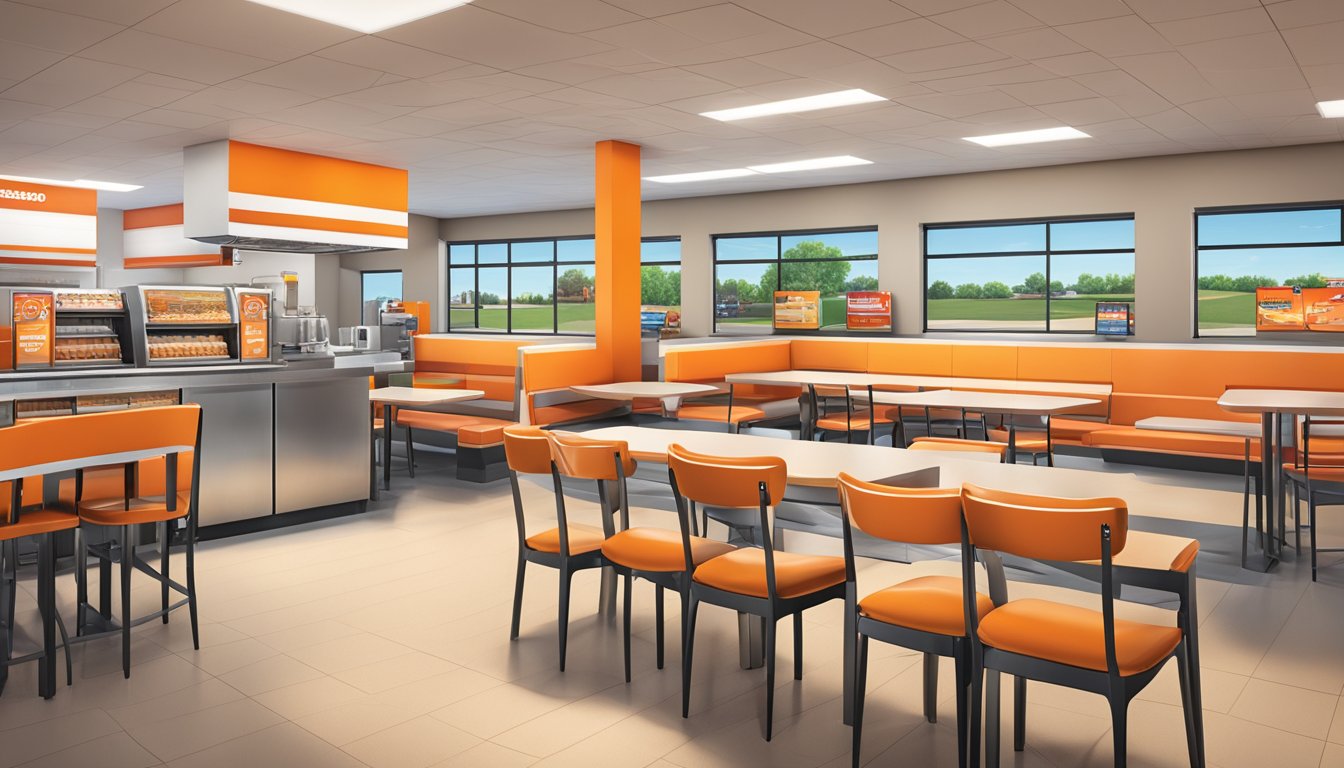 The Whataburger in Tulsa features a spacious dining area, a drive-thru, a colorful playground, and a well-stocked condiment station