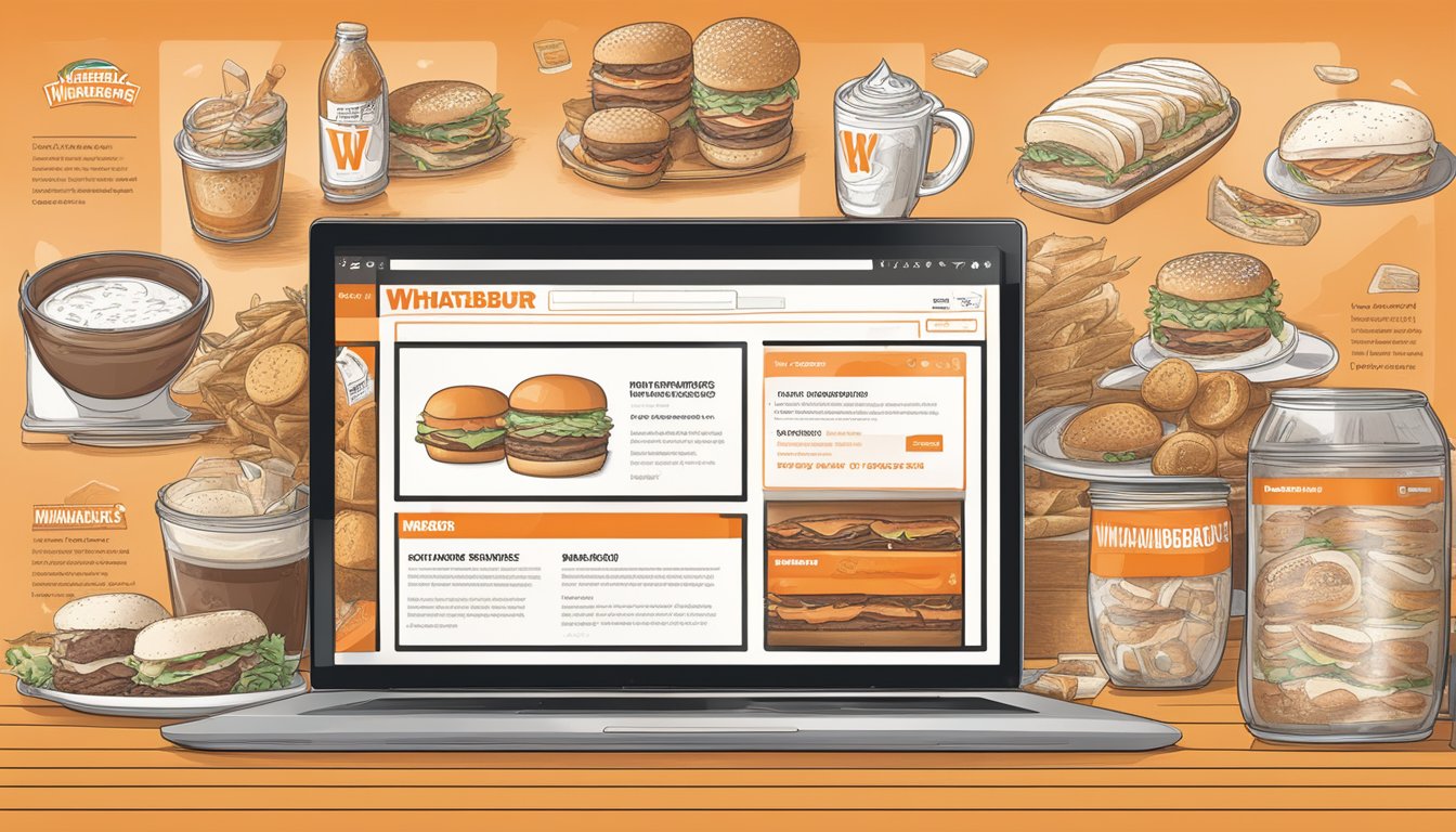 A computer screen showing Whataburger's website with a menu for Online Presence and Customer Resources