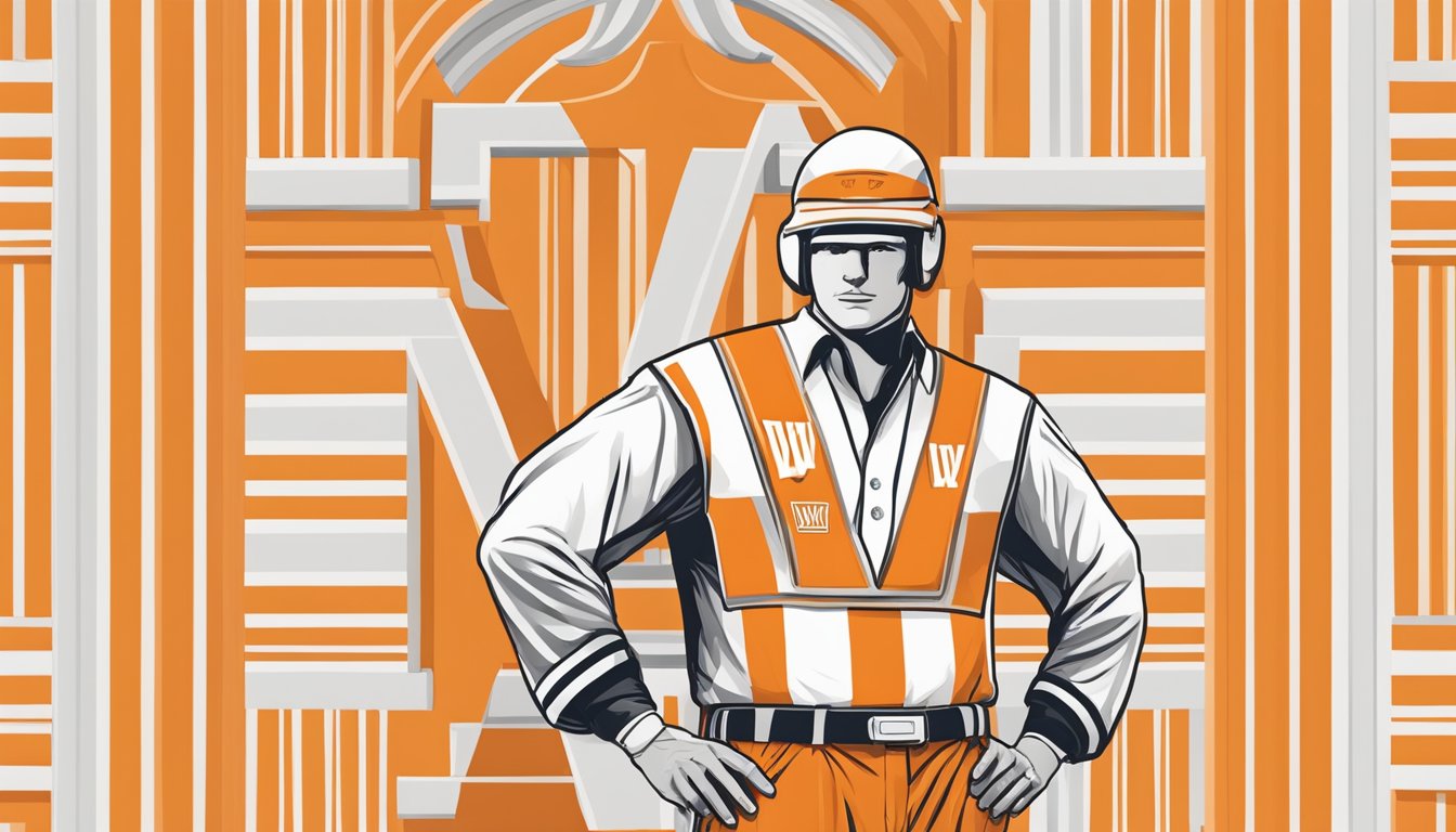 A Whataburger uniform with orange and white color scheme, featuring the iconic "W" logo and a striped pattern