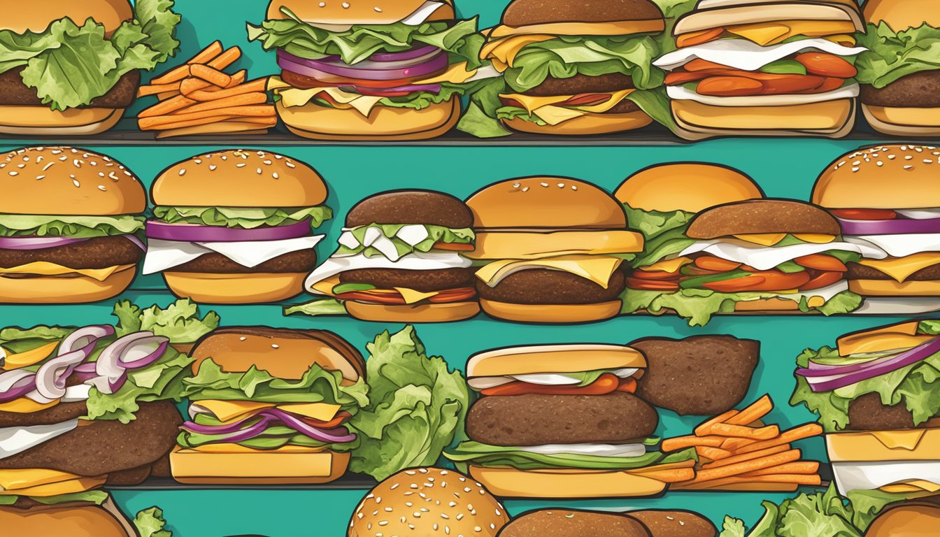 A colorful array of burger, salad, and wrap options displayed on a menu board at a Whataburger restaurant in San Angelo