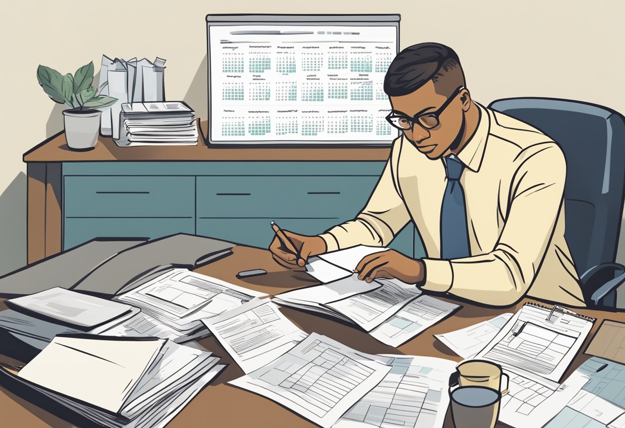 A person researching RDSP rules, surrounded by financial documents and a calendar marking the 10-year period