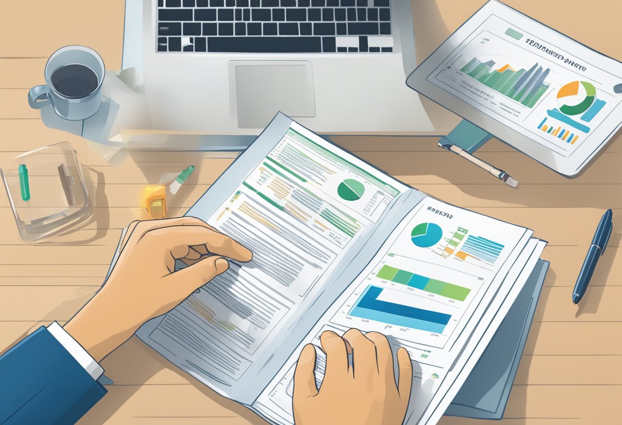 A person reviewing a document with charts and graphs, highlighting key points about the 10-Year Rule for RDSP withdrawals