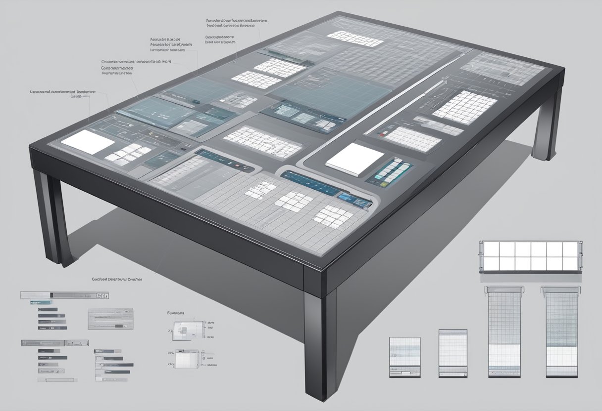 A sleek, modern table with various materials and customization options displayed in organized rows and columns within a SAP interface